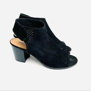Seychelles black perforated block heel peep toe sandals